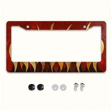 A Metal License Plate Holder With A Stylish Flame Design, Perfect For Halloween. Suitable For American And Many International Cars, Comes With Mounting Screws, Size 12X 6inch . - 彩色 - 查看 1