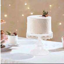 1 Set Elegant Lace Trim Metal Cake Stand, Sturdy White Round Hollow Edge Multi-Purpose Dessert And Cupcake Display Tray, Suitable For Birthday Party, Wedding Celebration - Multicolor - View 5