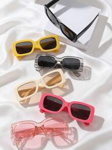 6pcs Assorted Retro Style Transparent Frame Square Sunglasses (Random Color & Style) - Multicolor - View 4
