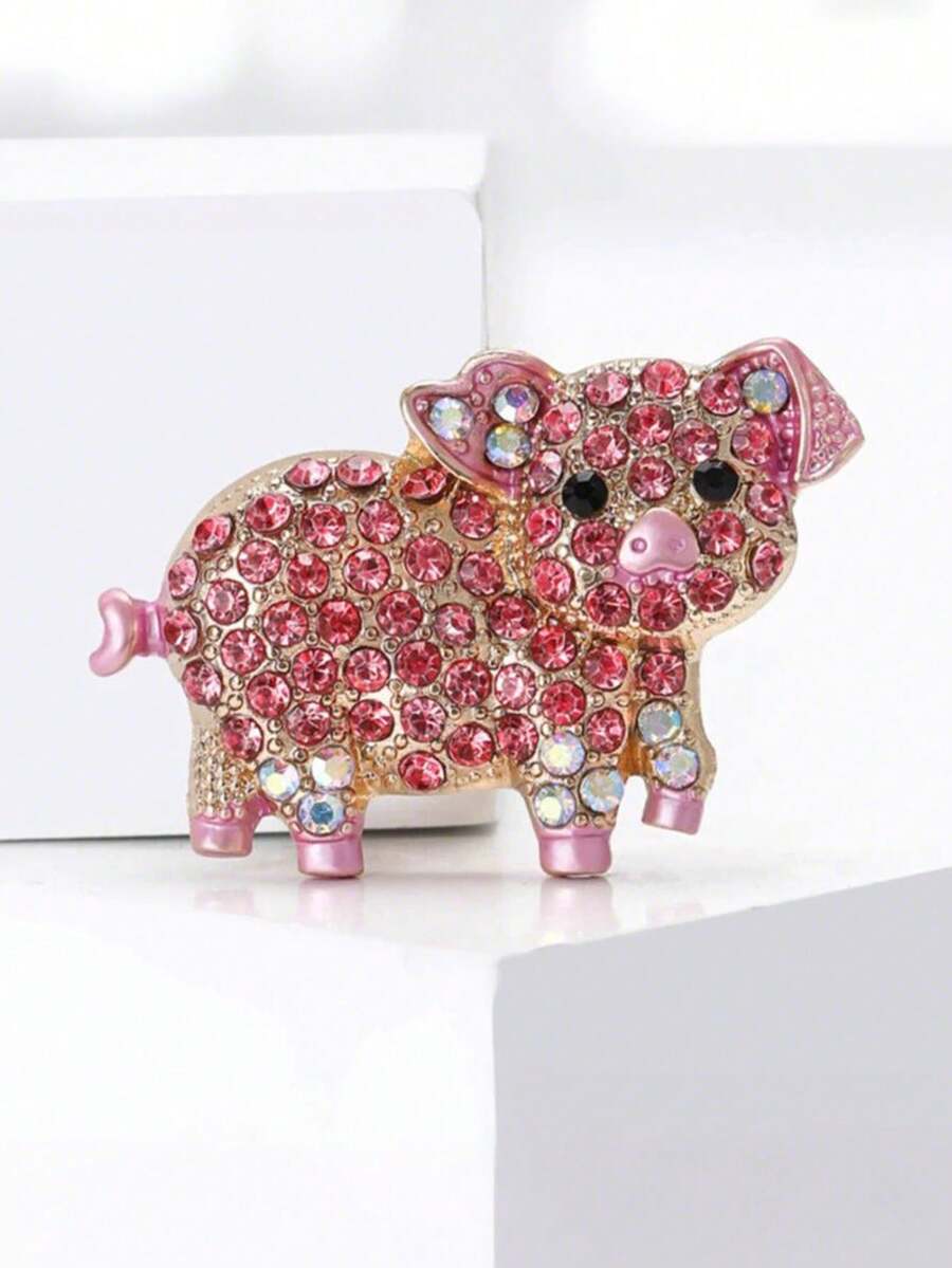 1 PC Creative Pink Pig Brooches For Women - Diamond-Studded Pink Pig Chest Ornaments, Stylish And Exquisite Clothing Accessories That Are Perfect For Individuality And Versatile Wear. Neckline Pins To Prevent Showing Through. Luxurious And Fashionable Accessories For Suits And Coats. Suitable For Wearing When Going Out. Exquisite Clothing Pins. A Gift For Women On Valentine's Day. Gifts For Mother, Father, Graduation, And Teacher - Multicolor - View 1