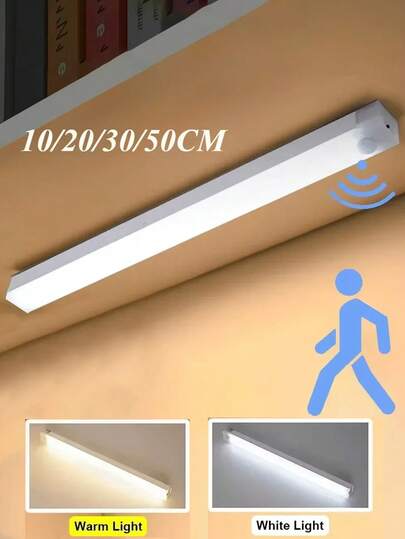 10/20/30/50cm LED Motion Sensor Light, Rechargeable Magnetic Under Cabinet Light, Wireless LED Night Light With Motion Sensor, Room Decoration, Suitable For Room, Bedroom, Bedside, Kitchen Supplies, Closet, Stairs, Corridor And Cupboard Light