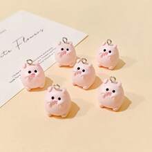 1/6pcs Cute Cartoon Pink Pig Resin Pendant, Animal Earring Charm, Jewelry Making Accessory, Suitable For Earrings, Necklaces, Bags And Keychains