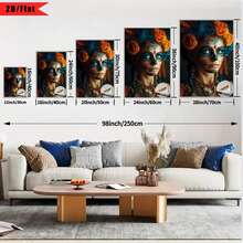 Con marco [2D plano] 1 pieza Impresión 2D plano| Una mujer con pintura del Día de los Muertos, vestida con flores de colores.| Arte de pared en lienzo, marco de madera,étodo de instalación con gancho, adecuado para decoración del hogar, habitación, sala de estar, dormitorio, baño, opción para regalos de Acción de Gracias y Halloween, se puede colgar directamente, no requiere instalación. - Multicolor - Ver 8