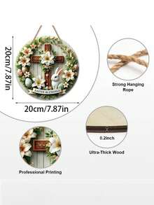 1pc Easter Hanging Decor Egg Wreath Rabbit Holiday Decoration Wooden Round Door Sign