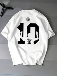 Soccer Jersey Number 10, Round Neck T-Shirt, Loose Fit, Men'S Outdoor Wear, Breathable And Comfortable, Slightly Dropped Shoulder Style Round Neck T-Shirt. - trắng - Xem 1
