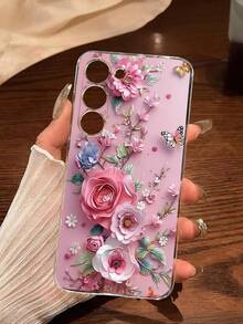 粉色花卉元素时尚单件装花卉蝴蝶透明软手机壳，兼容 17系列、荣耀、红米、三星Galaxy A04e/12/A13/A14/A34/A50/A52/A53/A54/S21/S22/S23/S24/S25/S25 Ultra、6A/7A/8A、12T/13T，国际版，非国内版，春季新品，送礼佳品 - 無色 - 查看 7