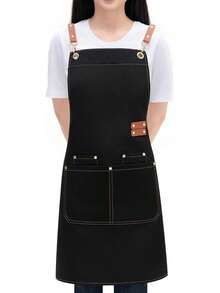 Chef Aprons For Men And Women, Large Pockets, Cotton Canvas Cross Back Adjustable Cooking Kitchen Work Waterproof Bib Apron Black,  Japanese Style Work Apron For Office, Cafe, Restaurant, Kitchen, Kitchen Supplies - màu đen - Xem 12