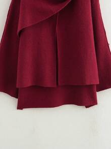 Poncho de punto holgado y casual para mujer con solapa ancha, color rojo, para otoño/invierno - Rojo - Ver 3