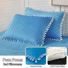 Luxury Plush Shaggy Duvet Cover Set Soft Velvet Fluffy Duvet Cover Furry Bedding Comforter Set 1 Faux Fur Fuzzy Duvet Cover + 1 Pompoms Pillow Case Zipper Closure(Twin/Twin XL Blue) - Blue - View 2