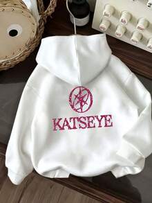 KATSEYE Glitter Print Hoodie | Casual Crew Neck Sweatshirt With Drawstring, Fleece-Lined, Warm And Comfortable For Fall/Winter - trắng - Xem 2
