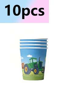 10pcs Tractor Theme Party Tableware Set, Disposable Tableware Set, Table Decor, Birthday Decoration, Picnic Supplies, Scene Decoration, Party Atmosphere Props, Holiday Supplies, Party Decoration Supplies - Multicolor - View 9