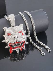1pc Hip Hop Style Fully Rhinestoned Bulldog Pendant, Stylish And Men's Accessory, Suitable For Daily Wear - Bulldog Pendant Necklace - View 7