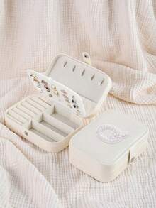 1pc Dual Layer Jewelry Box, A-Z Letter Sticker Decor Large Capacity Jewelry Storage Box, Jewelry Display Tray, Necklace, Earring, Jewelry And Accessory Organizer, White Minimalist Compartment Jewelry Stand, Anti-Dust Anti-Oxidation, Compact Portable Jewelry Box, Travel Jewelry Pouch, Small Ring Earring Jewelry Box, Suitable For Earrings, Necklaces, Rings, Portable, Spacious, Buckle, Lipstick, Watch, Women Gifts, Girls, Girlfriend, Christmas, Halloween, New Year