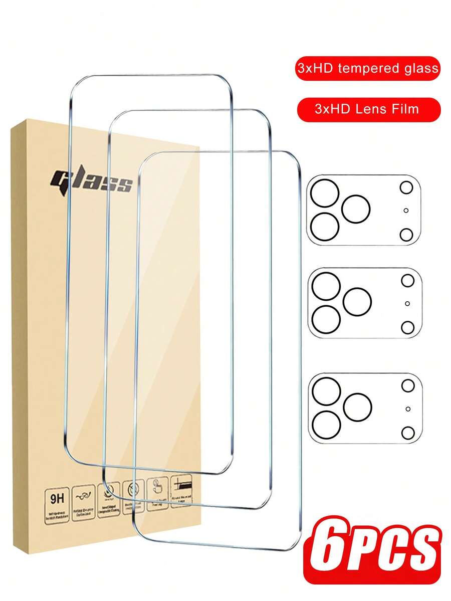 Bộ 6 miếng dán màn hình cường lực, tương thích với iPhone 17 Pro Max. Bao gồm 3 miếng dán màn hình cường lực độ phân giải cao và 3 miếng dán bảo vệ ống kính camera. Độ cứng 9H, thiết kế viền chống vỡ, phù hợp với tất cả các dòng 11/12/13/14/15/16 Pro Max/17 Pro Max. Miếng dán màn hình thiết yếu cho sử dụng hàng ngày, văn phòng và nhà. Chống nước, chống sốc, chống rơi, chống trầy xước.