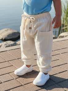Unisex Baby Pants Pack Of 3 Toddler Boys Joggers Kids Girls Trousers Solid Color Elastic Waist Bottoms Soft Cotton Cargo Pants Casual Trousers - 綠色 - 查看 6