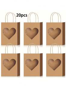 1/10/20/Pcs Kantong Kado Kertas Kraft dengan Jendela Transparan & Pintu Genggam yang Kokoh - Kotak Kardus Rustic Cocok untuk Souvenir Pesta, Pernikahan, Acara Mandi Pengantin, untuk Hadiah (10/20/30pcs) - MultiWarna - View 8