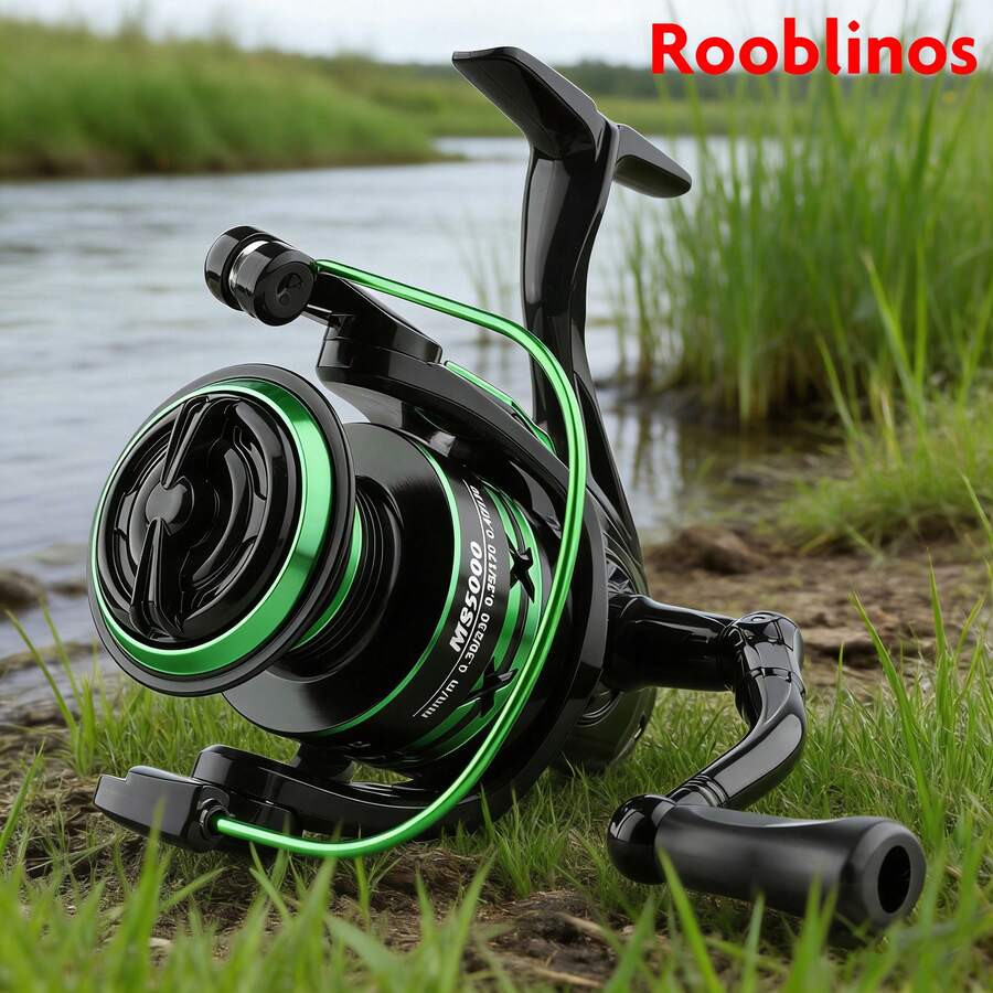 ROOBLINOS 1 buah Reel Pancing Putar Hijau, Rasio Gigi 5.2:1, Wadah Senar Logam, Cocok Untuk Memancing di Air Asin - Hijau - View 1