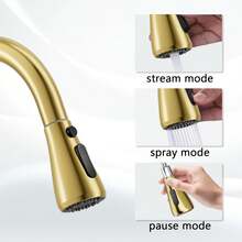 Gold Kitchen Faucet, Brass Kitchen Faucet With Pull Down Sprayer, Single Hole Stainless Steel Brushed Gold Faucet For 3 Hole Kitchen Sink Gooseneck For Commercial Modern Camper RV Farmhouse Bar Sink - Brushed Gold - View 4