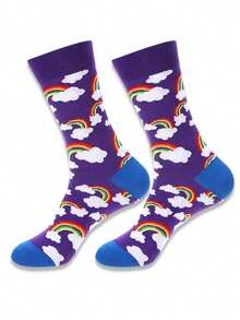 1 Pair Men's Mid-Calf Socks With Asymmetric Dolphin Pattern, Fashionable Creative High-Quality Socks, Moisture-Wicking, Breathable, Suitable For Casual, Sports, Street Style, Daily Wear In Spring/Autumn - Multicolor - View 27