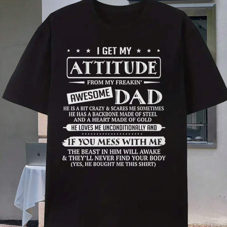 Black Sweatshirt With The Phrase "Funny Dad," Ideal As A Father's Day Or Birthday Gift. Regular Fit Hoodie, Machine Washable. - 黑色 - 查看 1