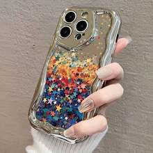 [Compatible con iPhone 11, 12, 13, 14, 15, 16, , Promax,  Funda de Smartphone de Alta Gama y Estilo con Onda Crema Electrochapada - Plateado - Ver 7