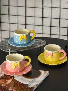 1 Set Healing Starry Sky Ceramic Coffee Cup & Saucer Set, Cute Korean Style Mug, Matching Star & Moon Pattern Coaster, High-Quality Creative Afternoon Tea Cup Suitable For Mint Tea, Latte, Espresso, Americano, Cappuccino, For Home And Restaurant - Multicolor - View 2