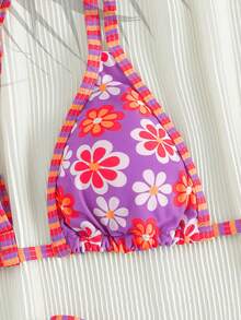 全新碎花吊带背带可爱比基尼，女士夏季海滩度假套装，泳衣