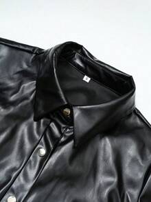 GLOURI Women's PU Leather Long Trench Coat, Maxi Vegan Leather Dress, Long Sleeves, Lapels, Front Buttons, A-Line Fit, Casual Style, Prefect For Work, Weekend Casual And Halloween, Winter Fashion - 黑色 - 查看 3