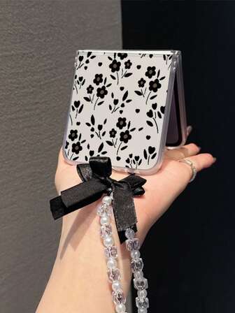 1 pieza Funda de teléfono plegable con elemento de flor de planta de material PC mate con acabado mate a juego con pulsera del mismo color, puede proteger y evitar caídas: Galaxy Z Flip 3/Z Flip 4/Z Flip 5/Z Flip 6/Z /OPPO Find N3 Flip/Razr 50 Ultra/Razr 60 Ultra/Rallazar 60/Razr 50/ MIX Flip/Galaxy Z Flip7 FE