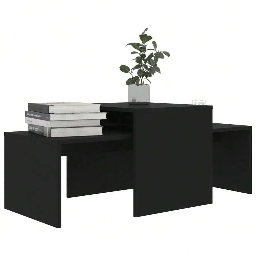 Set di tavolini da caffè vidaXL neri, 100x48x40 cm, in legno. - nero - Visualizzare 1
