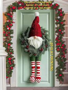 1pc 2D Flat Christmas Gnome Door Hanging Decor, Polyester Material, Red Striped Legs Polyester Wreath, With Red Striped Base, Size 90*180cm, No Electricity Needed, Holiday Wall Decor, Christmas Decor, Room Decor, Christmas Stocking Stuffer, Christmas Gift, Gift For Her, Gift For Him, Personalized Gift, Christmas Decoration - Multicolor - View 1
