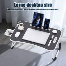 Folding Lap Desk, 23 Inch Portable Wood Black Laptop Bed Desk Lap Desk With Cup Holder, For Working Reading Writing, Eating, Watching Movies For Bed Sofa Couch Floor - 黑色 - 查看 3