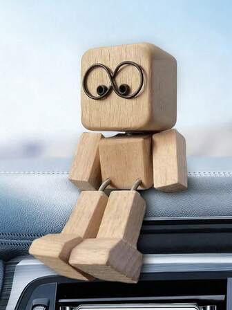 Shaking Wooden Man Figurine, Charming Little Wooden Figure That Sways, Handmade Shaking Feet Little Man, Funny Interior Car Ornaments For Car Dashboard,Wood Toy Gifts ,It Comes With 12 Vivid Expression Accessories, Desktop, Bookshelf, Car Decorations And New Year Gifts