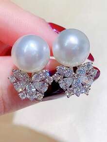 1 Đôi bông tai hình giọt nước thanh lịch đính đá Cubic Zirconia và ngọc trai giả, thích hợp làm quà tặng cho nữ nhân dịp Lễ Tình nhân, đám cưới, lễ đính hôn, kỷ niệm, tiệc tùng, quà tặng cho mẹ, Ngày của Mẹ. - Bạc - Xem 13