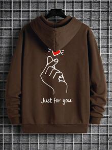 Autumn/Winter Street Fashion Couple Heart Print Fleece Hoodie | Leading Style - Brown - View 4