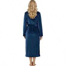 NY Teads Womens Fleece Batobe - Shawl Collar Soft Plush Robe Spa Robe - Topo+CH - View 2