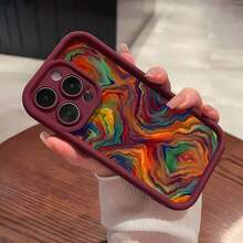 Funda de teléfono móvil con diseño de ondas coloridas y patrones artísticos vibrantes, adecuada para modelos, 16, 16 ProMax, 15, 15 ProMax, 14, 13, 12 y 11 Pro, fabricada en material TPU y que proporciona protección anti-golpes, perfecta como regalo para familiares, amigos, niños, cumpleaños, festividades de primavera, novios, novias y San Valentín - Burdeos - Ver 2