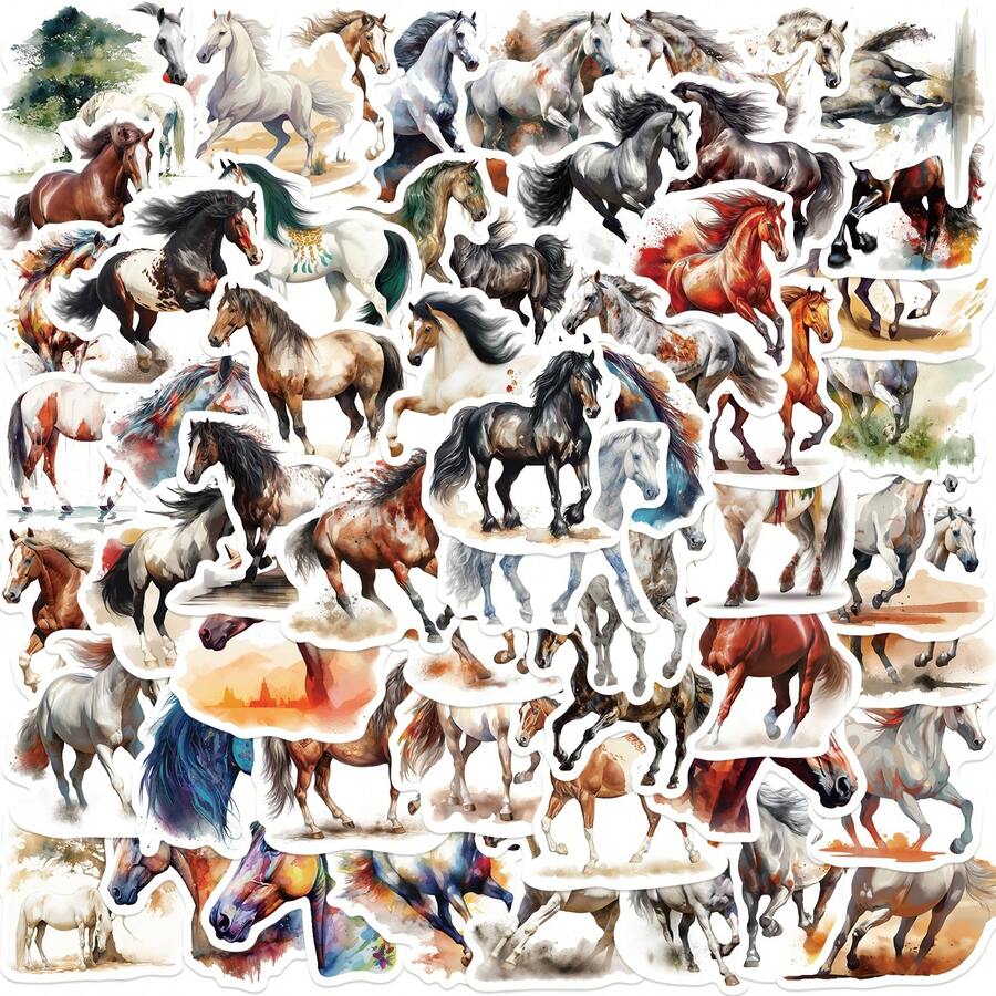 60PCS Horse Funny Animals Stickers Creative Aesthetic Graffiti Decals DIY Scrapbook Notebook Phone Sticker - 1 Set - View 1