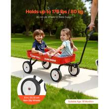 Pull-Along Wagon For Kids, 39 Inch Toddler Wagons, Supports Up To 176 Lbs, All-Terrain Wagons With Handle, Utility Wagon Cart Birthday Present For Kids Gardening Beach Camping, Red - Red - View 2