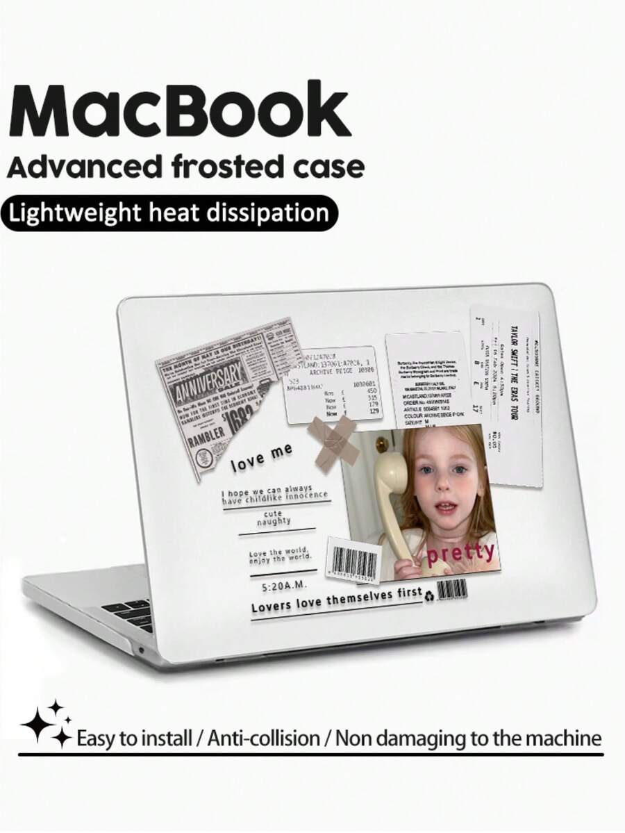 1个便签图案笔记本电脑保护套，采用哑光透明亚克力材质，纤薄防指纹，全方位防震保护，3D散热设计，适用于Air 13 2025/Pro 16 M4/M3/M2/Air 13 2020 M1，学习和办公必备保护