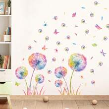 1PC Spring Plant Wall Sticker, Living Room Decoration, Dandelion Butterfly Window Sticker, Self-Adhesive, Fresh And Simple Home Background Wall Sticker, Home Beautification Background Wallpaper, Home Decoration, Make Your Life Fresh, Holiday Decoration Sticker, Birthday And Graduation Gift - Multicolor - View 1