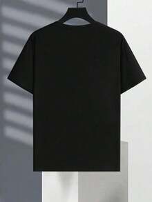 Manfinity LEGND Plus Size Men's Letter Crown Print Round Neck Short Sleeve Casual T-Shirt - Black - View 3
