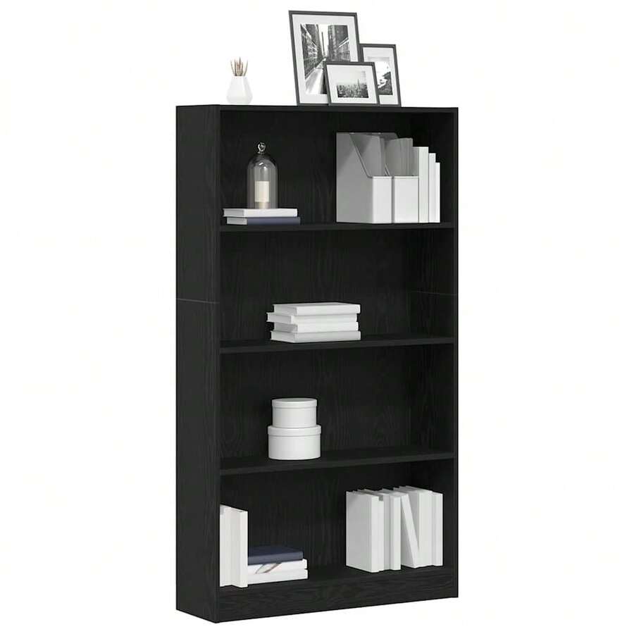 Estantería vidaXL de 4 compartimentos, acabado en roble negro, 80x24x143 cm. - Negro - Ver 1