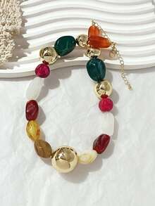 1pc Fashionable Retro Exaggerated Bohemian Style Thick Multi-Color Acrylic Beaded Necklace, Suitable For Women, Couples, Parties, Daily Wear, Luxury & High-End