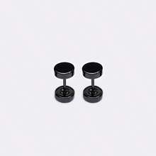 1pair Black Round Disc Earrings With Flexible Cartilage Ear Cuff, 316l Stainless Steel Minimalist Ear Stud Earrings, Unisex - Black - View 7
