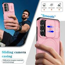 军规级防护手机壳，兼容三星 Galaxy S25 FE，内置支架，磁吸式设计，防震，支持无线充电，适用于 S25、S24、S22、S23、A16、A36、A26、A17、A55、A35、A15、A13 4G/5G 机型，男女皆宜的精美礼物 - 粉色 - 查看 3