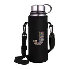 1pc 550-1500ML Sports Water Bottle Case Insulated Bag Initial Letters A-Z Printing Crossbody Cup Protector Sleeve With Strap Adjustable Carrier For Mug Bottle Holder - Black - View 91