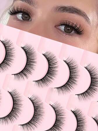 7 Pairs Natura Lashes 3D Crossed Faux Mink Eyelash Wispy Fluffy False Eyelashes Handmade 5-10mm Ultra-Light And Natural Look Individual Lashes For Makeup