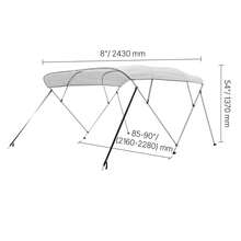 Bimini Top Bootsabdeckung Sonnenverdeck (4 Bögen) aus 600D Polyester mit Rahmen aus Aluminiumlegierung, wasserdichte Sonnenschutz-Bootsmarkise mit Aufbewahrungstasche, 216-229 cm Hellgrau - 4 Bogen 85-90*54 Zoll Hellgrau - Übersicht 10