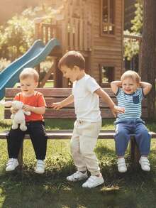 Unisex Baby Pants Pack Of 3 Toddler Boys Joggers Kids Girls Trousers Solid Color Elastic Waist Bottoms Soft Cotton Cargo Pants Casual Trousers - 藍色 - 查看 9